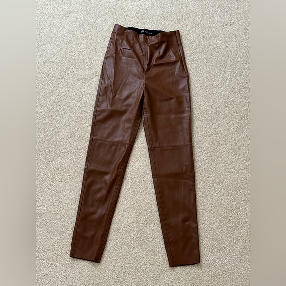 Zara chocolate brown leggings US size Small leather/ pleather - Picture 4 of 5